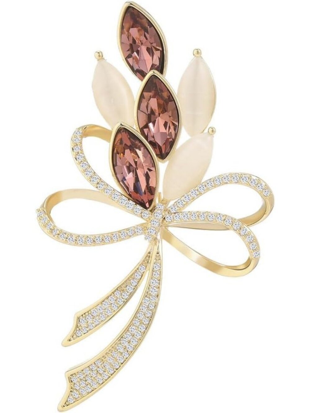 Elegant Bow Knot Rhinestone Pearl Brooch - 18k Gold Plated Lapel Pin Gift for